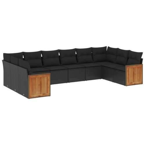 Vrtna garnitura - 10-dijelni set vrtnih sofa s jastucima crni od poliratana - Crna Bez stola 1 Cijena