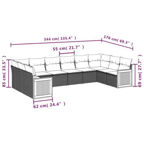 Vrtna garnitura - 10-dijelni set vrtnih sofa s jastucima crni od poliratana - Crna Bez stola 1 Cijena