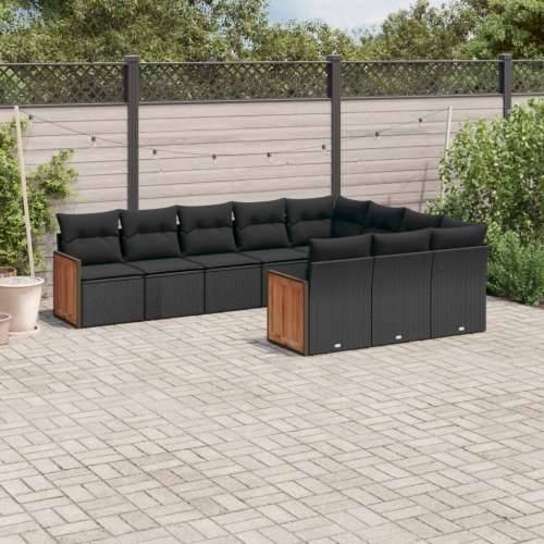 Vrtna garnitura - 10-dijelni set vrtnih sofa s jastucima crni od poliratana - Crna Bez stola 1 Cijena