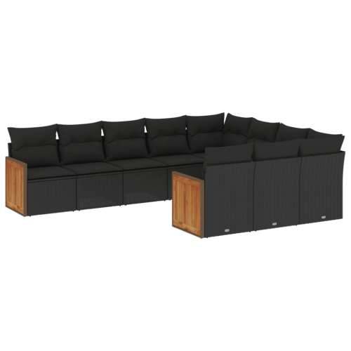 Vrtna garnitura - 10-dijelni set vrtnih sofa s jastucima crni od poliratana - Crna Bez stola 1 Cijena