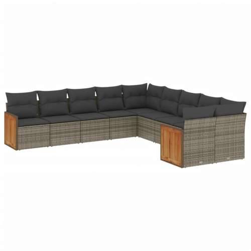 Vrtna garnitura - 10-dijelni set vrtnih sofa od poliratana s jastucima sivi - Siva Bez stola 1 Cijena