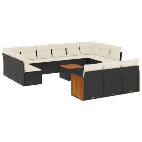 Vrtna garnitura - 14-dijelni set vrtnih sofa s jastucima poliratan crni - Crna i krem Sa stolom 1 Cijena