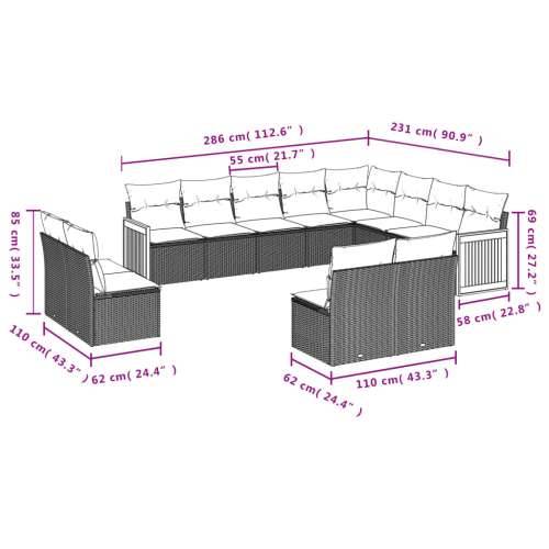 Vrtna garnitura - 12-dijelni set vrtnih sofa od poliratana s jastucima crni - Crna Bez stola 1 Cijena