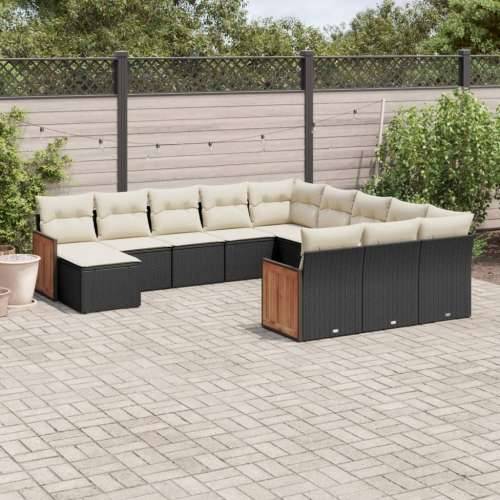 Vrtna garnitura - 12-dijelni set vrtnih sofa od poliratana s jastucima crni - Crna i krem Bez stola 1 Cijena