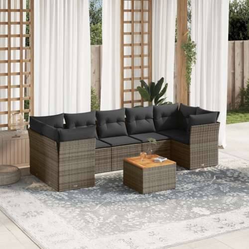 Vrtna garnitura - 8-dijelni set vrtnih sofa od poliratana s jastucima sivi - Siva 3x srednja + stol + 4x kutna 1 Cijena