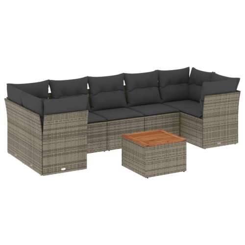 Vrtna garnitura - 8-dijelni set vrtnih sofa od poliratana s jastucima sivi - Siva 3x srednja + stol + 4x kutna 1 Cijena