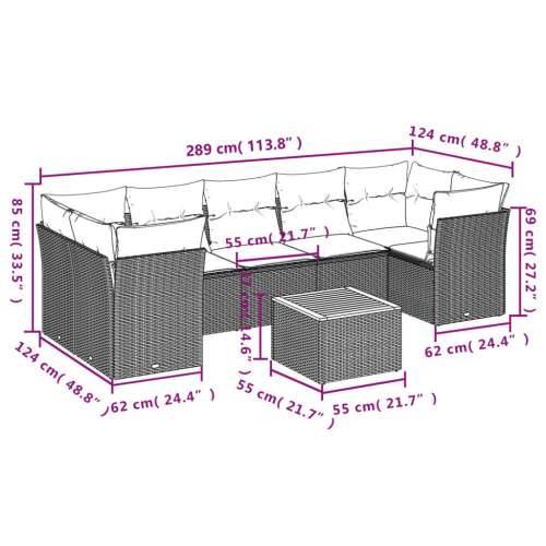 Vrtna garnitura - 8-dijelni set vrtnih sofa od poliratana s jastucima sivi - Siva 3x srednja + stol + 4x kutna 1 Cijena