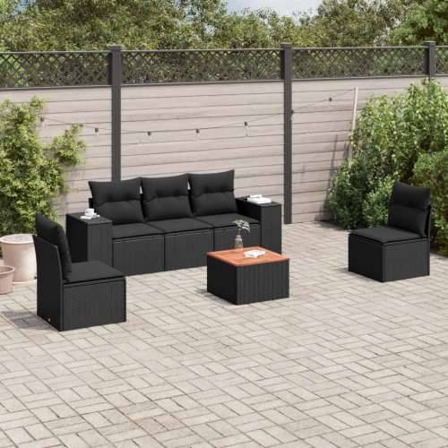 Vrtna garnitura - 6-dijelni set vrtnih sofa s jastucima crni od poliratana - Crna 1 Cijena