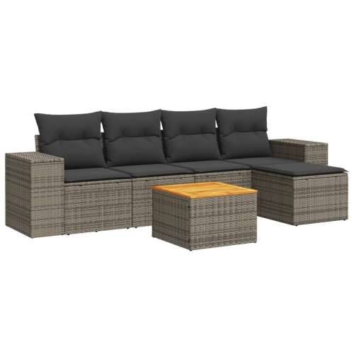 Vrtna garnitura - 6-dijelni set vrtnih sofa od poliratana s jastucima sivi - Siva 1 Cijena