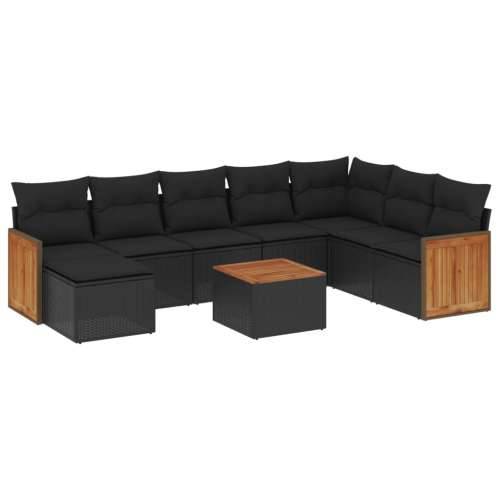 Vrtna garnitura - 9-dijelni set vrtnih sofa s jastucima crni od poliratana - Crna Sa stolom 1 Cijena