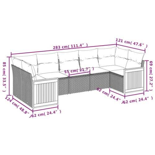 Vrtna garnitura - 7-dijelni set vrtnih sofa sivi od poliratana - Siva 1 Cijena