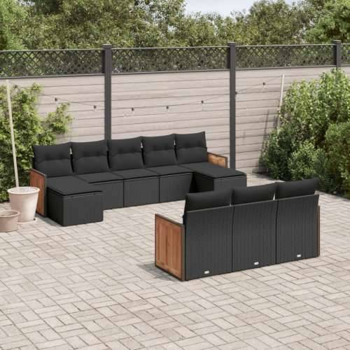 Vrtna garnitura - 10-dijelni set vrtnih sofa s jastucima crni od poliratana - Crna Bez stola 1 Cijena