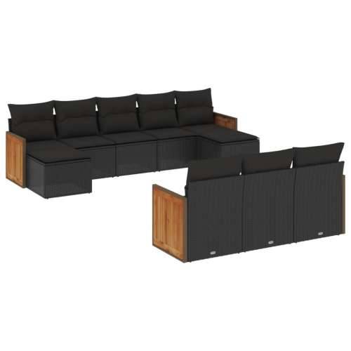 Vrtna garnitura - 10-dijelni set vrtnih sofa s jastucima crni od poliratana - Crna Bez stola 1 Cijena