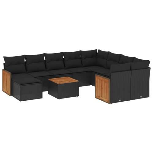 Vrtna garnitura - 11-dijelni set vrtnih sofa od poliratana s jastucima crni - Crna 1 Cijena