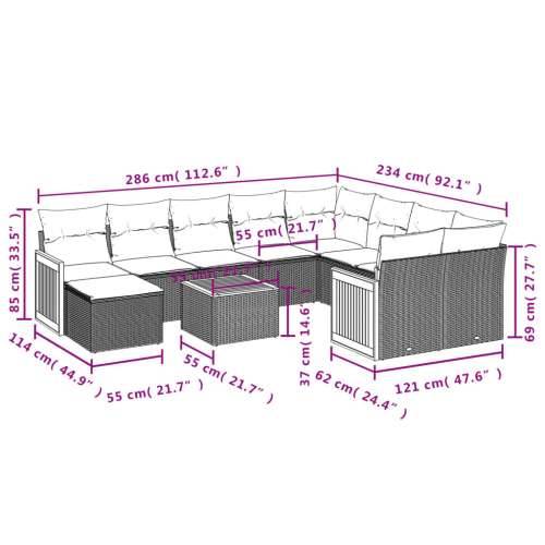 Vrtna garnitura - 11-dijelni set vrtnih sofa od poliratana s jastucima crni - Crna 1 Cijena