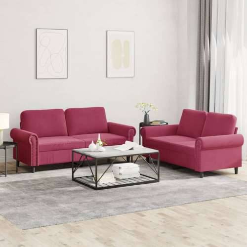2-dijelni set sofa s jastucima crvena boja vina baršunasti - boja crnog vina Bez oslonca za noge Cijena