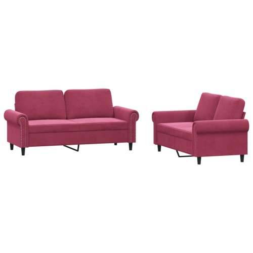 2-dijelni set sofa s jastucima crvena boja vina baršunasti - boja crnog vina Bez oslonca za noge Cijena