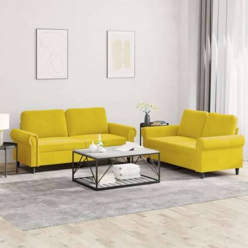 2-dijelni set sofa s jastucima žuti baršunasti - Žuta Bez oslonca za noge Cijena