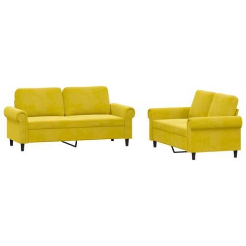 2-dijelni set sofa s jastucima žuti baršunasti - Žuta Bez oslonca za noge Cijena