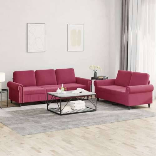 2-dijelni set sofa s jastucima crvena boja vina baršunasti - boja crnog vina Bez oslonca za noge Cijena