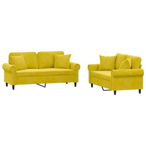 2-dijelni set sofa s jastucima žuti baršunasti - Žuta s jastučićima Cijena