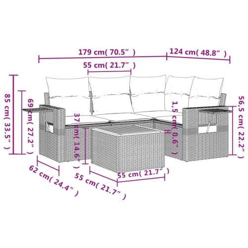5-dijelni vrtni set sofa s jastucima bež od poliratana - Bež 1 Cijena