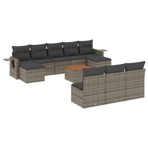 Vrtna garnitura - 11-dijelni set vrtnih sofa od poliratana s jastucima sivi - Siva 1 Cijena
