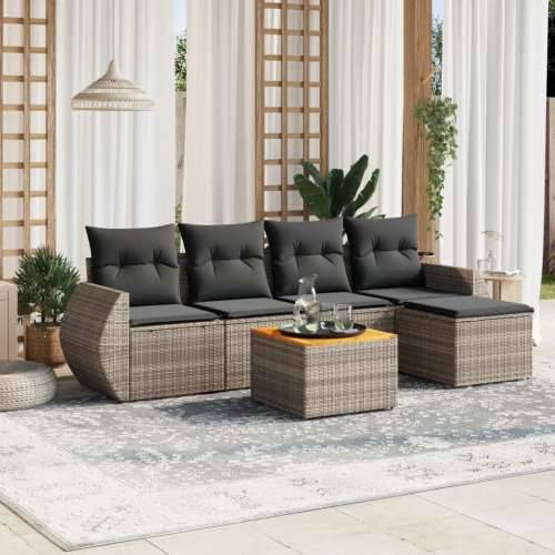 Vrtna garnitura - 6-dijelni set vrtnih sofa od poliratana s jastucima sivi - Siva 1 Cijena