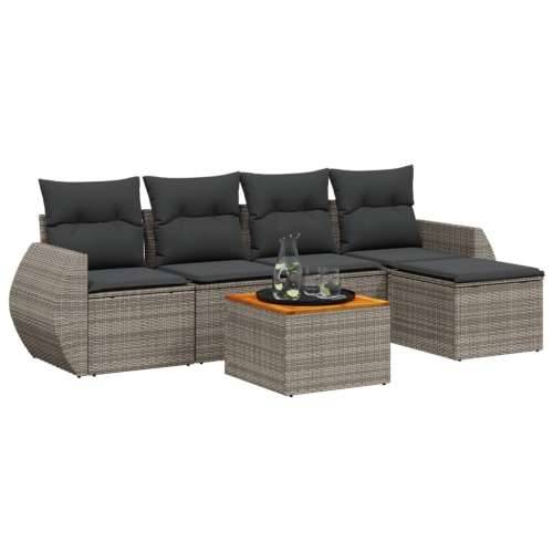 Vrtna garnitura - 6-dijelni set vrtnih sofa od poliratana s jastucima sivi - Siva 1 Cijena
