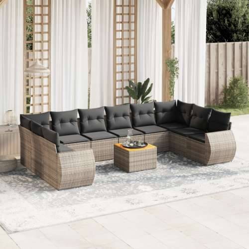 Vrtna garnitura - 11-dijelni set vrtnih sofa od poliratana s jastucima sivi - Siva 2x corner + table + 6x middle 1 Cijena