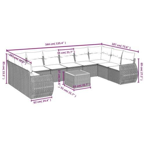 Vrtna garnitura - 11-dijelni set vrtnih sofa od poliratana s jastucima sivi - Siva 2x corner + table + 6x middle 1 Cijena