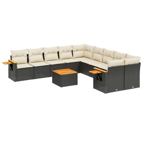 Vrtna garnitura - 11-dijelni set vrtnih sofa od poliratana s jastucima crni - Crna i krem Sa stolom 1 Cijena