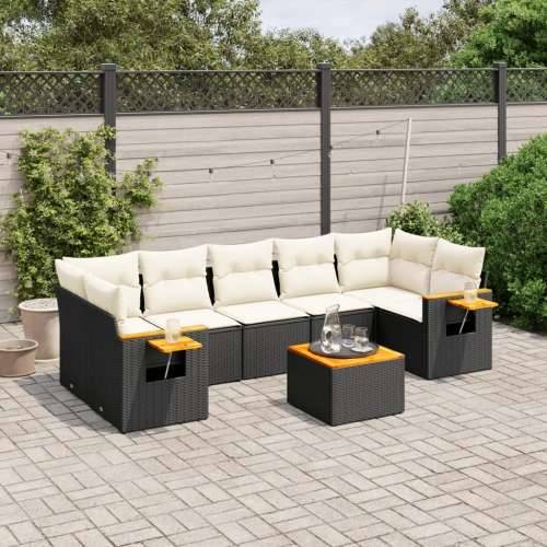 Vrtna garnitura - 8-dijelni set vrtnih sofa od poliratana s jastucima crni - Crna i krem 1 Cijena