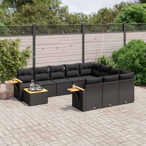 Vrtna garnitura - 11-dijelni set vrtnih sofa od poliratana s jastucima crni - Crna 1 Cijena
