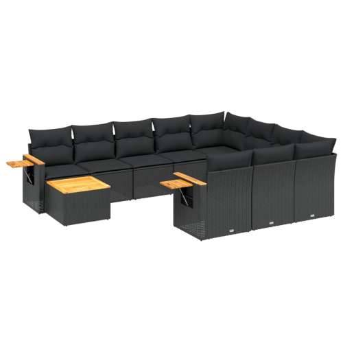 Vrtna garnitura - 11-dijelni set vrtnih sofa od poliratana s jastucima crni - Crna 1 Cijena