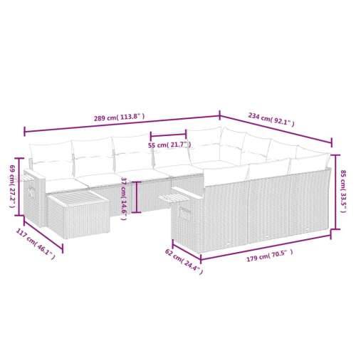 Vrtna garnitura - 11-dijelni set vrtnih sofa od poliratana s jastucima crni - Crna 1 Cijena