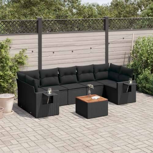 Vrtna garnitura - 8-dijelni set vrtnih sofa od poliratana s jastucima crni - Crna 1 Cijena