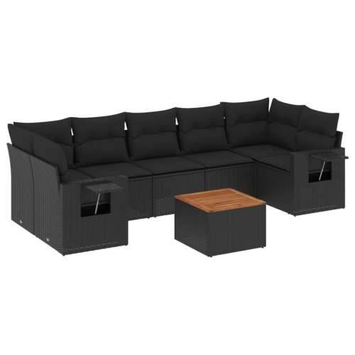 Vrtna garnitura - 8-dijelni set vrtnih sofa od poliratana s jastucima crni - Crna 1 Cijena