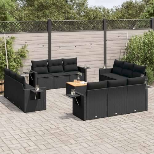 Vrtna garnitura - 13-dijelni set vrtnih sofa s jastucima poliratan crni - Crna 1 Cijena