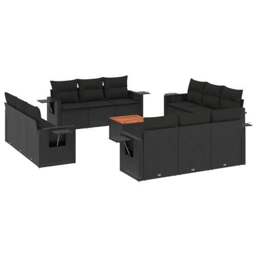 Vrtna garnitura - 13-dijelni set vrtnih sofa s jastucima poliratan crni - Crna 1 Cijena