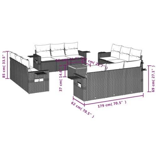 Vrtna garnitura - 13-dijelni set vrtnih sofa s jastucima poliratan crni - Crna 1 Cijena