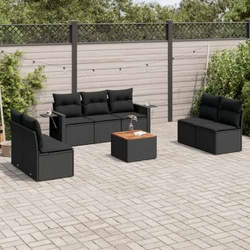 Vrtna garnitura - 8-dijelni set vrtnih sofa od poliratana s jastucima crni - Crna 1 Cijena