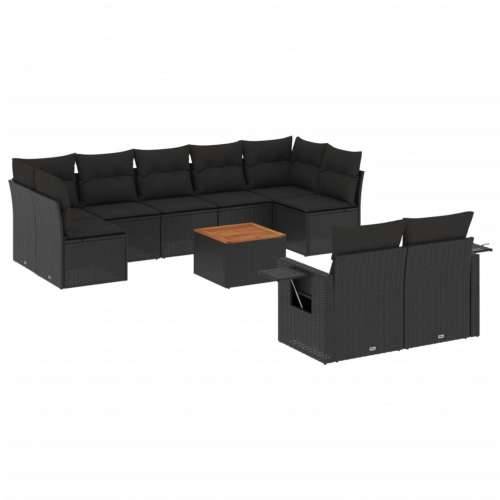 Vrtna garnitura - 10-dijelni set vrtnih sofa s jastucima crni od poliratana - Crna 2x corner + table + 5x middle 1 Cijena