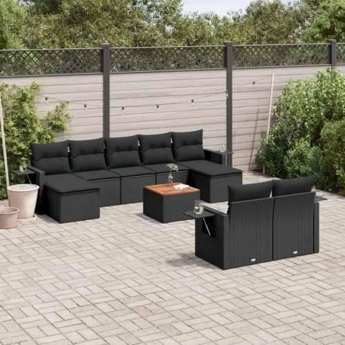 Vrtna garnitura - 10-dijelni set vrtnih sofa s jastucima crni od poliratana - Crna 1 Cijena
