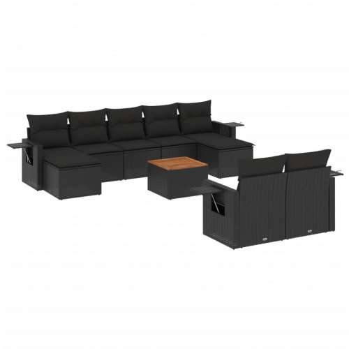 Vrtna garnitura - 10-dijelni set vrtnih sofa s jastucima crni od poliratana - Crna 1 Cijena