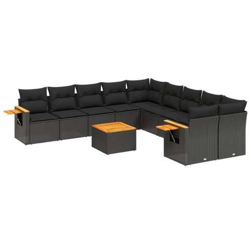 Vrtna garnitura - 11-dijelni set vrtnih sofa od poliratana s jastucima crni - Crna Sa stolom 1 Cijena