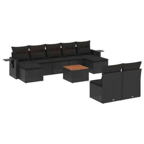 Vrtna garnitura - 10-dijelni set vrtnih sofa s jastucima crni od poliratana - Crna 1 Cijena