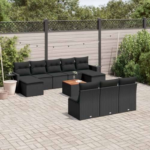 Vrtna garnitura - 11-dijelni set vrtnih sofa od poliratana s jastucima crni - Crna 1 Cijena