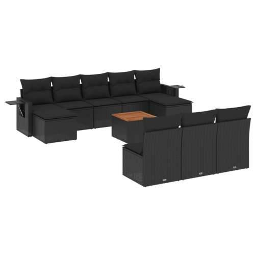 Vrtna garnitura - 11-dijelni set vrtnih sofa od poliratana s jastucima crni - Crna 1 Cijena