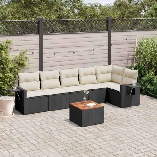 Vrtna garnitura - 7-dijelni set vrtnih sofa od poliratana s jastucima crni - Crna i krem 1 stol + 3x srednja + kutna Cijena